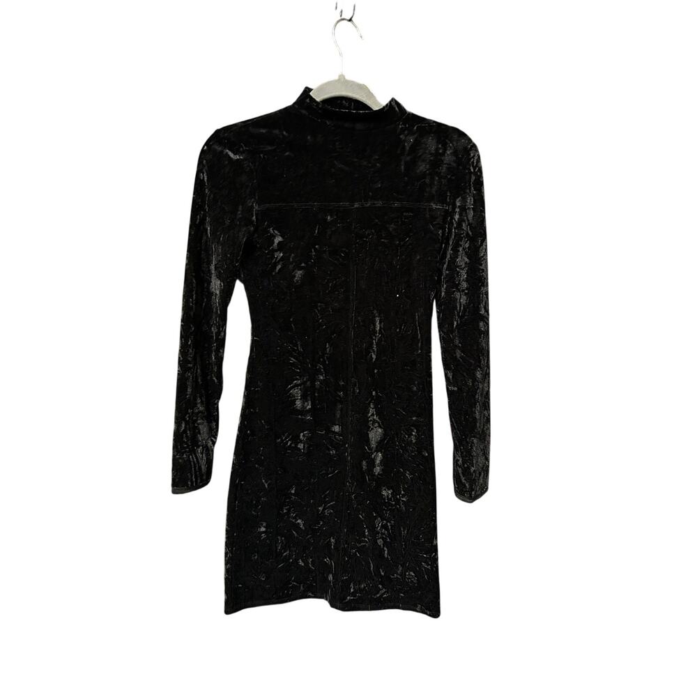 XS brand new black crushed velvet bodycon mini dress mock neck glam whimsigoth